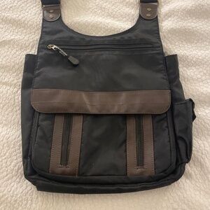 Derek Alexander Crossbody Nylon Bag Black with Brown Trim‎